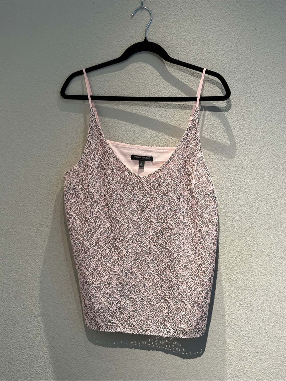 Banana Republic Light Pink and Grey Lace Spaghetti Strap Camisole